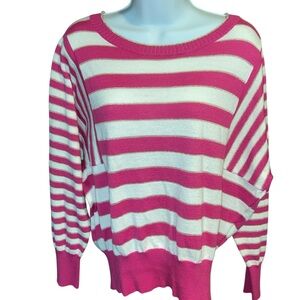 Ellen Tracy Pink Gold Striped Sweater Dolman Sleeves Size Large